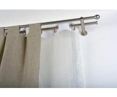 Double Tringle Ã Rideaux: Ã 20 mm sans Anneaux, L. 160 cm. en Acier satinÃ© â Complet