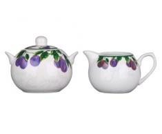 Premier Housewares 0722455 Ensemble Pot à Lait et Sucrier Prunes en Porcelaine