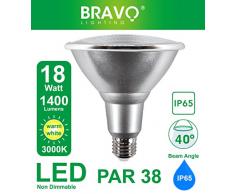 Bravo Lighting PAR38 Lampe halogÃ¨ne LED 18 W IP65 E27 Ã©quivalent Ã 150 W Blanc chaud 3000 K