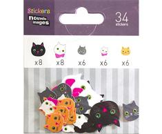 NOUVELLES IMAGES 75007572 TÃªtes de Chat Ensemble DE 34 Mini Autocollants Papier texturÃ© Multicolore 8 x 7,8 x 0,1 cm