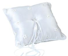 Mopec A12 Coussin pour alliances avec Fleurs et Petites Perles brodées Blanc