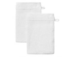 Jalla Lot de 2 Gants de Toilette, Coton PeignÃ©, Blanc, 15x22 cm