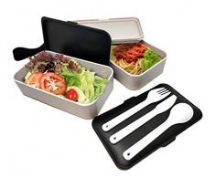 NERTHUS FIH 415 Lunch Box hermÃ©tique Double avec Couverts, Noir/Blanc, Taille Unique