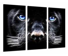 Tableau Moderne Photographique, Impression sur bois, Animal de la panthère, yeux bleus, 97 x 62 cm, ref. 26666