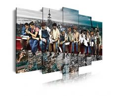 Dekoarte 292 - Tableau moderne sur toile monté sur cadre en bois 5 pièces, New York ouvrier sur poutre, 150x80cm