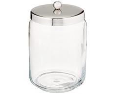 Interdesign 22762EU Bocal en Verre, Forma, de Salle de Bain, pour Boules de Coton, disques à démaquiller - Transparent / Poli Glass Clair/Polished SS 8,89x0,254x13,97 cm