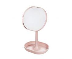 iDesign Miroir Maquillage, Petit Miroir Salle de Bain Rond en Plastique, Miroir sur Pied Orientable avec Rangement Maquillage ou Bijoux, Rose