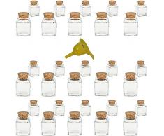 Viva Haushaltswaren G2080050/Set2/X Lot de 30 Mini flacons à épices en Verre avec Bouchon en liège 50 ML + Entonnoir Jaune