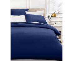 AmazonBasics Parure de lit en satin de coton, 400 fils au pouce carrÃ©, 135 x 200 cm avec 2 taies doreillers de 65 x 65 cm, Bleu marine