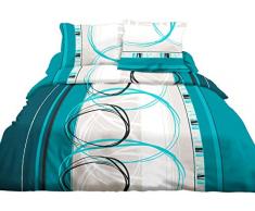 Housse de Couette 220x240 + 2 taies Pur Coton 57 Fils Roue Libre Turquoise