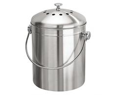 InterDesign Basic composteur de cuisine, bac à composte compact en acier inoxydable, poubelle composte transportable avec filtre à charbon, argenté