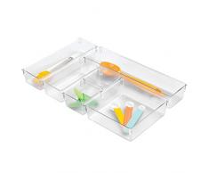 iDesign bac de rangement, petit range couvert pour tiroir en plastique, bac plastique en lot de 6 de diffÃ©rentes tailles pour cosmÃ©tiques ou couverts, transparent