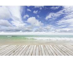 Scenolia Tapisserie Toile Textile Terrasse Vue sur Mer 3 x 2,70m - DÃ©coration Murale Effet Trompe lâOeil - RevÃªtement Panoramique Poster XXL - Pose Facile et QualitÃ© HD