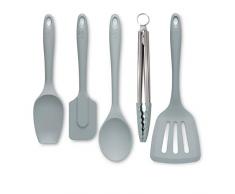 Zeal JSET45B Lot de 5 pinces de cuisine en silicone anti-adhÃ©sif, spatule, cuillÃ¨re et cuillÃ¨re Bleu dragÃ©e