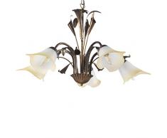 ONLI - Lustre 5 bras en mÃ©tal marron avec nuances dorÃ©es. Verres blancs nuancÃ©s ambre