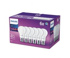 Philips Ampoules 5,5Â W (40Â W) LED A60Â B22Â Ã baÃ¯onnette, Blanc Chaud, Ampoules givrÃ© â, Lot de 6, B22, 5. Watts, Lot de 6