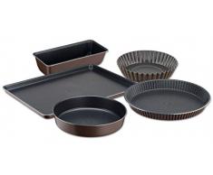 TEFAL PERFECTBAKE Set 5 moules Tarte 30cm + Manqué 24cm + Cake 28cm + Quatre quarts 26cm + Plaque pâtisserie 38x28cm Moule à gâteau antiadhésif Aluminium 100% recyclé Démoulage facile YY4220FA