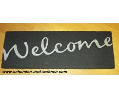F&S Paillasson dentrÃ©e RucoPrint Welcome Fait de 100% Fibres de Coco Naturel 26 x 75 cm, 15 mm dÃ©paisseur. Couleur Gris.