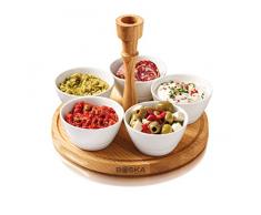 BOSKA 320111 Chip et Dip Plateau, Bois, Blanc/Brun, 26,5 x 26,5 x 12,5 cm