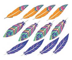 Artemio 14002306 Set de 12 Stickers Plumes Déco, Bois, Multicolore, 13,5 x 0,5 x 20 cm