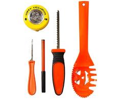 HEITMANN DECO Halloween - Set à sculpter pour citrouilles - 14 pièces - Outils de découpe, modèles, Lampe Del - Set pour Enfants