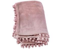 Enjoy Home, P030VR130160, Plaid Flanelle avec Petits Pompons, 130x160cm, Vieux Rose, Polyester, 130x150cm