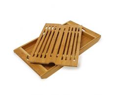 Relaxdays 10015328 Planche Ã pain avec compartiment ramasse miette HxlxP: 3 x 37 x 21,5 cm planche Ã dÃ©couper planche Ã pain en bambou avec bac Ã miette amovible Plateau grille miettes, nature