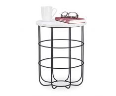 Relaxdays Table dâappoint ronde avec Panier en métal, Table basse décorative, Table de Salon, 45 cm, blanc-noir