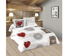 Lovely Casa Woody Housse de couette 240 x 220 cm avec 2 Taies doreiller 63 x 63 cm, Coton, Beige