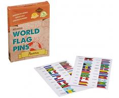 Miss Wood Épingles avec drapeaux du monde autocollants, Amérique, rose, 15,6 x 11 x 2 cm