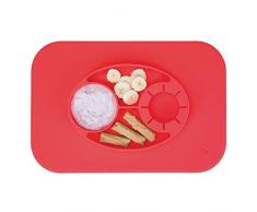 InterDesign IDjr assiette bÃ©bÃ©, set de table enfant antidÃ©rapant en silicone, assiette ventouse avec porte-gobelet, rouge cerise