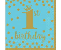 Amscan 511862 Lot de 16 serviettes de table pour 1er anniversaire Bleu et dorÃ© 33 cm