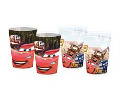 Disney Cars Lot de 4 Gobelets réutilisables Road 250 ML Plus Voie Gobelet, Plastique, Multicolore, 8 x 8 x 10,5 cm, 4 unités de
