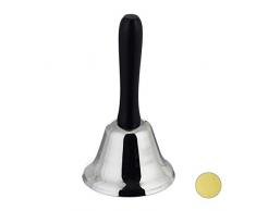 Relaxdays Cloche de table en fer, avec manche en bois, son puissant, argent, Ã©cole, rÃ©ception, dÃ©coration de NoÃ«l, 12Â cm
