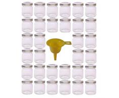 Viva Haushaltswaren Lot de 32 Mini bocaux à Confiture avec couvercles vissables et Entonnoir Argenté 53 ML