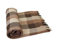 Just Contempo Couverture Douce en Coton Motif à Carreaux, 100% Coton, Chocolate (Brown Natural Beige Warm, Double 228cm x 254cm (90x102)