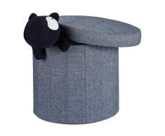 Relaxdays 10022874_709 Tabouret rond pliant coffre de rangement pliable pouf siège chaise couvercle HxlxP: 43 x 45 x 45 cm, gris foncé, lin, 43x45x45cm