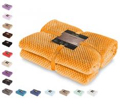 DecoKing Couette en Microfibre Couverture Polaire Plaid Couvre-lit Polaire Doux de Style scandinave Henry, Microfibre Orange 170x210 cm