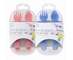Bébé Pure Lot de 2 Voyage Bébé Ensemble de Couverts, Bleu/Rose, 7.48 x 5.83 x 0.71 cm