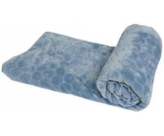 Plaid SOFTY - Douceur microfibre à relief - 100 %POLYESTER - OURSON - Bleu Acier B24 - 125 x 150