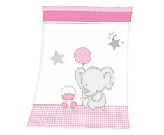 Herding Fynn Couverture BÃ©bÃ©, Petit ÃlÃ©phant, 75 x 100 cm, Microfibre Polaire, Blanc/Rose