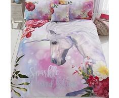Sparkle And Shine éclat et Brillance Licorne Housse de Couette et taie doreiller de lit, Coton Polyester, Multicolore, Unique