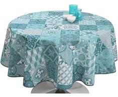 Le linge de Jules Nappe Anti-Taches Tomette Bleu - Taille : Ovale 150x240 cm