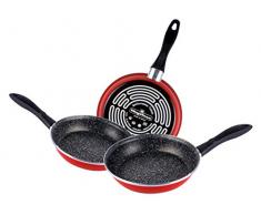 Magefesa K2 Lot de 3 poêles 242628, fabriquées en acier vitrifié. Antiadhésif bicouche pierre renforcée, couleur rouge extérieur. Valable pour tous types de feux émaillés.