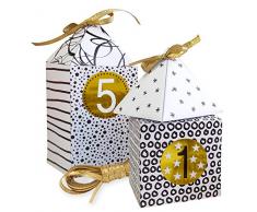 Braun Papier + Company 4620â0002 Set Calendrier de lAvent Moderne Village dans Une boîte Transparente, Marron, Blanc/Or, 15,5 x 2 x 22,5 cm