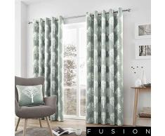 Fusion Paire de Rideaux Ã Åillets Arbres, Coton, Bleu Canard, 66 x 90 (168 x 229 cm)