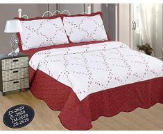ForenTex Couvre-lit zl-2629Â Couvre lit brodÃ© Cousue avec taies pour Printemps/Ã©tÃ©/Automne Rouge 250Â x 260Â cm + 2/50Â X 70Â Coussins 3Â 