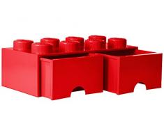 LEGO 40061730 Brique de rangement empilable Légo 8 plots 2 tiroirs Plastique Rouge H18 x 25 x 50 cm
