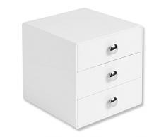 iDesign rangement maquillage à 3 tiroirs, boîte de rangement compacte en plastique pour produits de beauté, ou cosmétiques, boîte à bijoux carrée, blanc