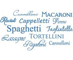 Graz Design Sticker mural décoratif pour la cuisine Motif noms de pâtes, bleu clair, 89x50cm